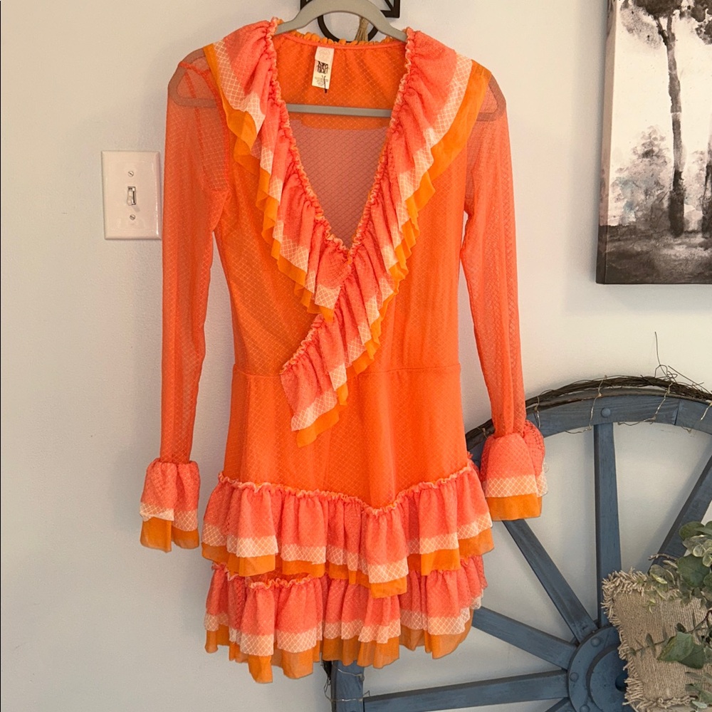 Peach Ruffle Long-Sleeve Mini Dress - Picture 3 of 5